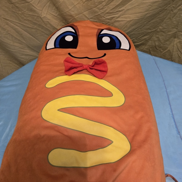 Jumbo Corndog Plush Bean Bag Stuffed Animal 50”  Classic Toy Carnival Bow Tie - Picture 2 of 16